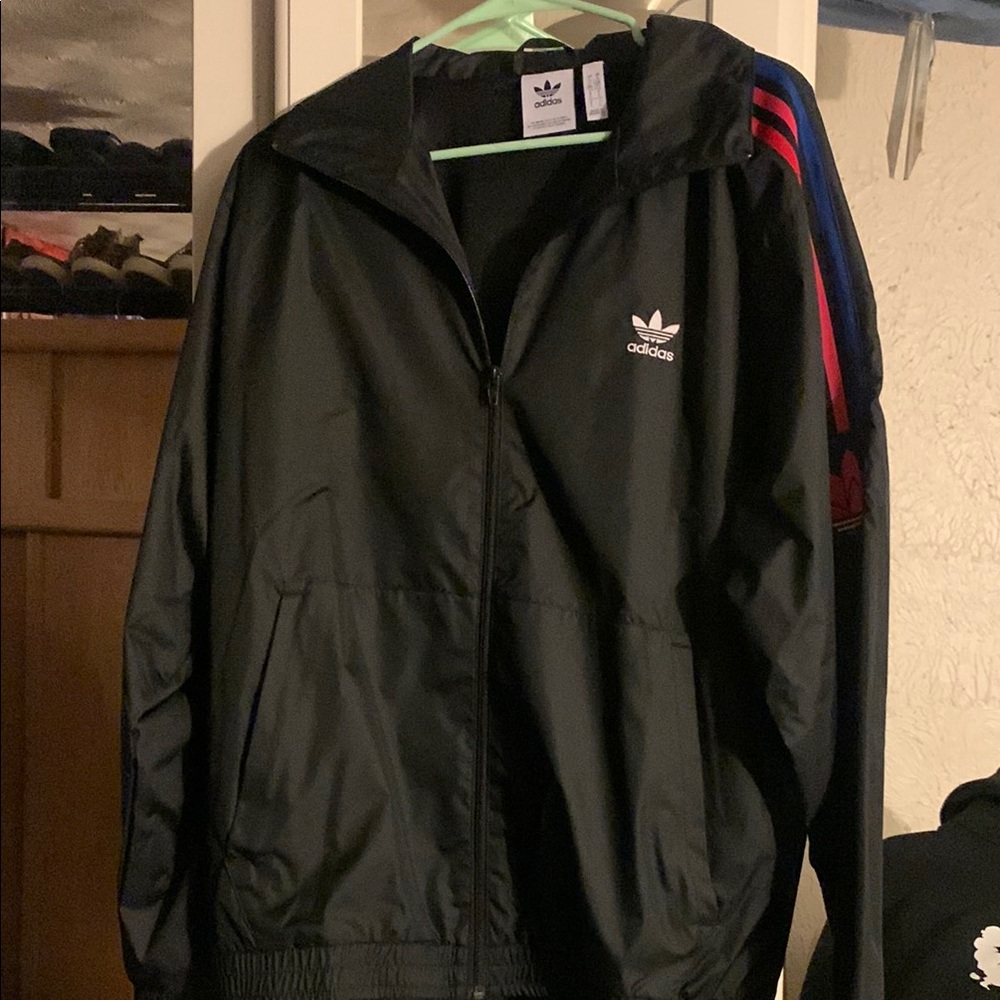 Adidas Black Windbreaker Jacket with Trefoil Logo